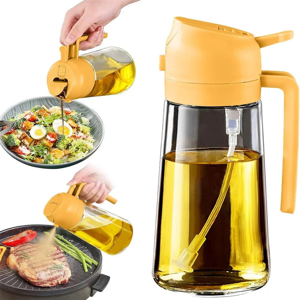 Oil Dispenser,15.8oz/470ml,2in1 Oil Sprayer & Pourer for Salads,Frying,Grilling,Ideal for Kitchen,Glass Oil Sprayer Bottle