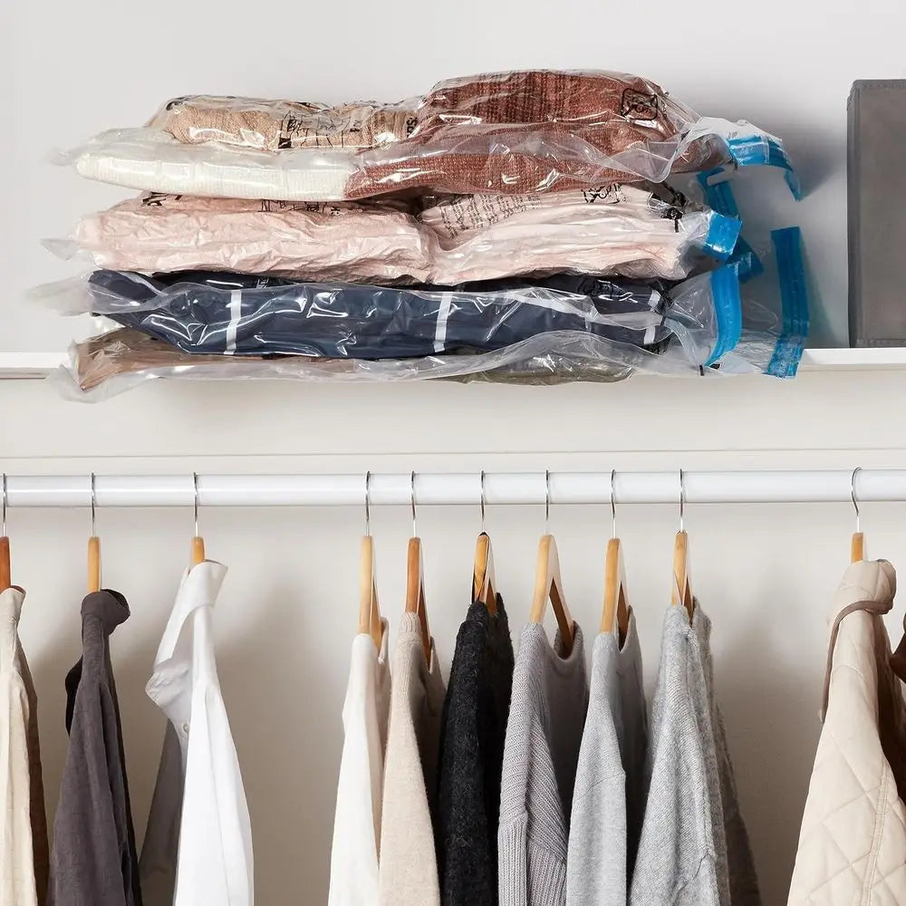 Compact Travel Vacuum Storage Bags with Hand Pump, 12 Pack (3 Small, 3 Medium, 3 Large, 3 Jumbo) for Clothes and Blankets