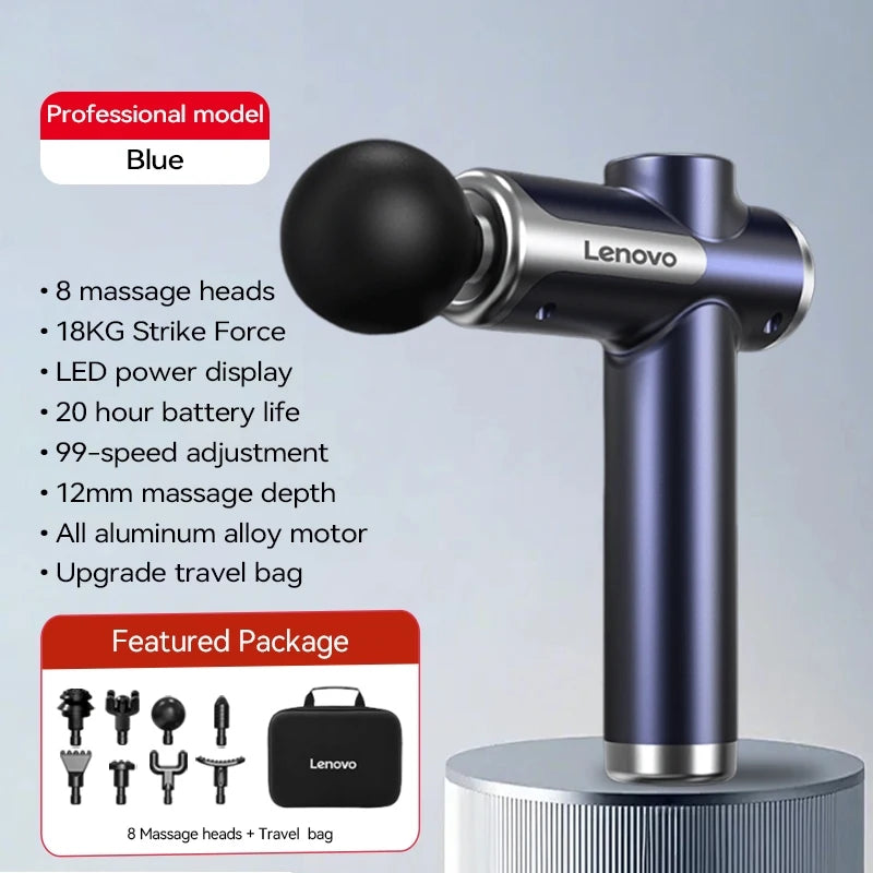Lenovo Powerful Wireless Massager Gun - 8 Massage Heads, Rechargeable Deep Tissue Percussion Massager