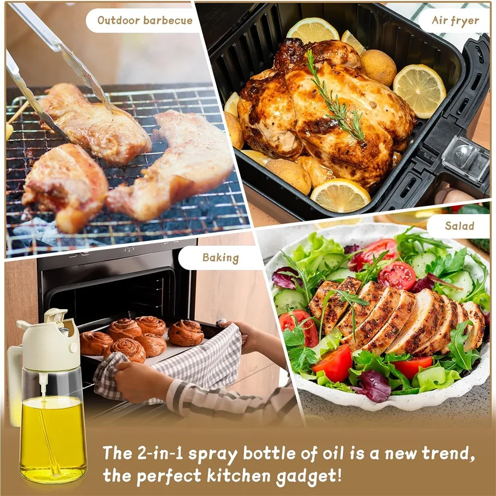 Oil Dispenser,15.8oz/470ml,2in1 Oil Sprayer & Pourer for Salads,Frying,Grilling,Ideal for Kitchen,Glass Oil Sprayer Bottle