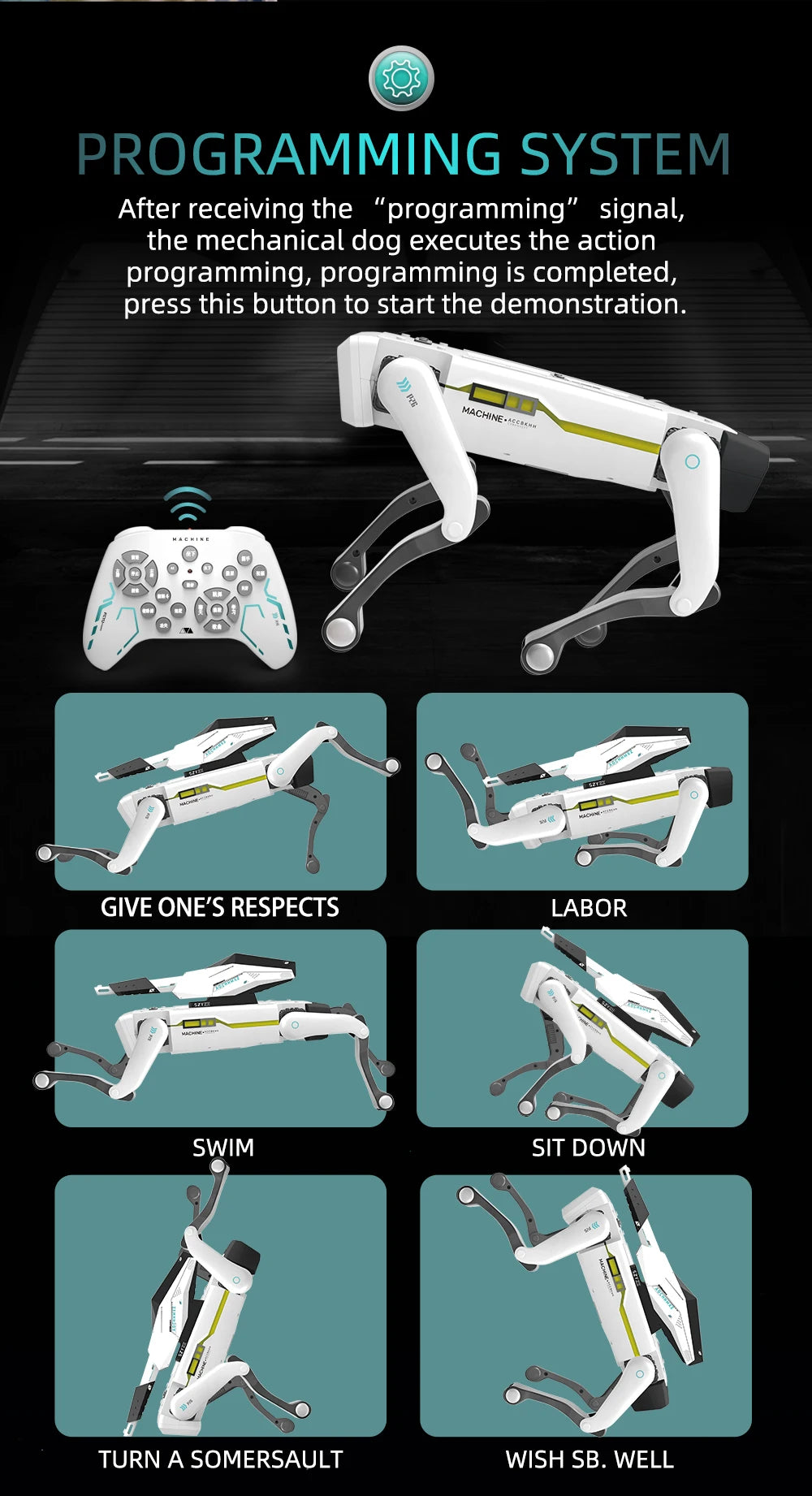 Teeggi Electric RC Intelligent Robot Dog with Clip Multifunction RC Mechanical Dog Educational Toy Bionic Smart Robot Toy Gift