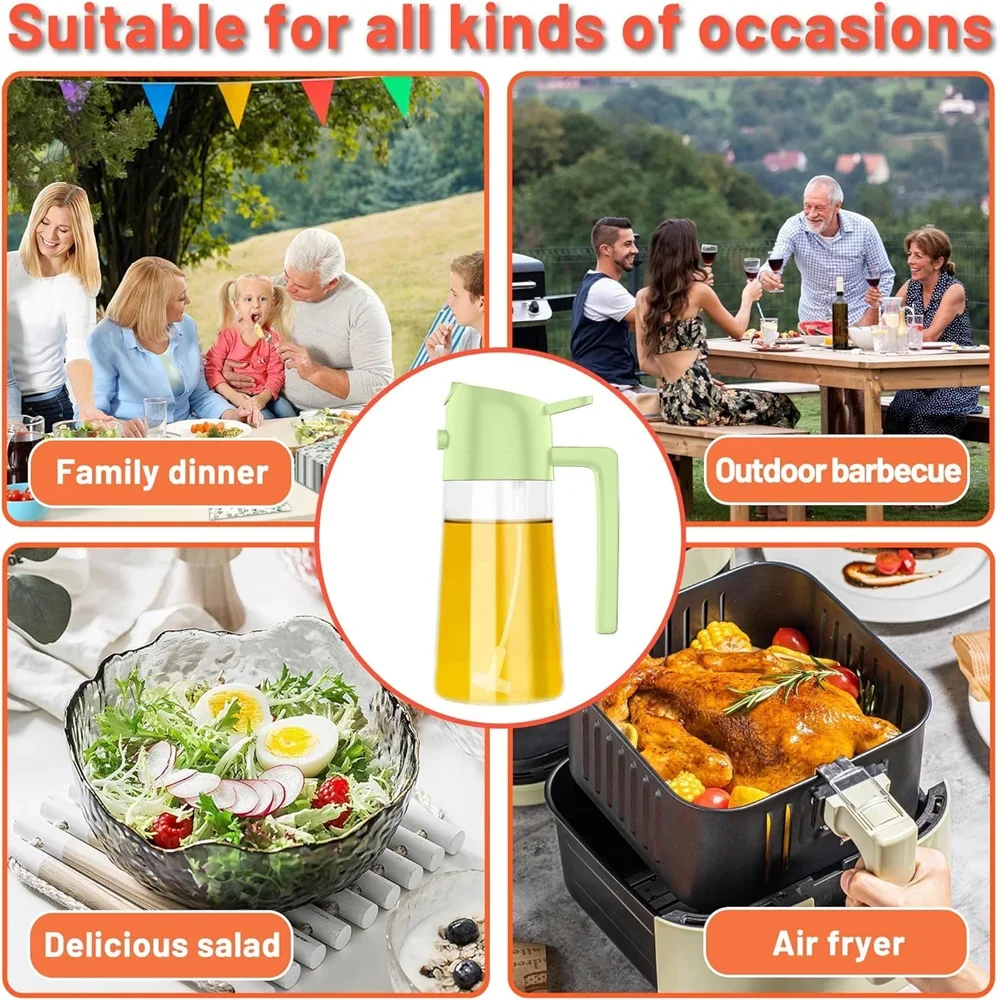 Oil Dispenser,15.8oz/470ml,2in1 Oil Sprayer & Pourer for Salads,Frying,Grilling,Ideal for Kitchen,Glass Oil Sprayer Bottle