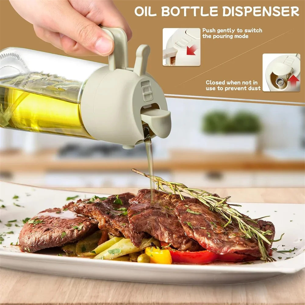 Oil Dispenser,15.8oz/470ml,2in1 Oil Sprayer & Pourer for Salads,Frying,Grilling,Ideal for Kitchen,Glass Oil Sprayer Bottle