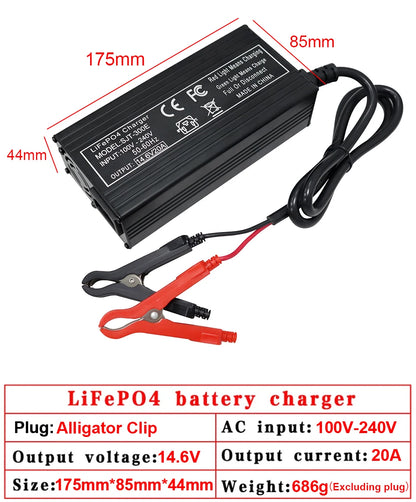 VariCore 14.6V 20A Smart Lifepo4 Battery Charger 110-220V 4S 12V High Power Charger For Lithium iron Phosphate Battery Pack