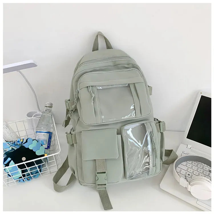 Cute Nylon Backpack Suitable for Young Girls, Female Students, and Ladies, Multi-Pocket Student Backpack