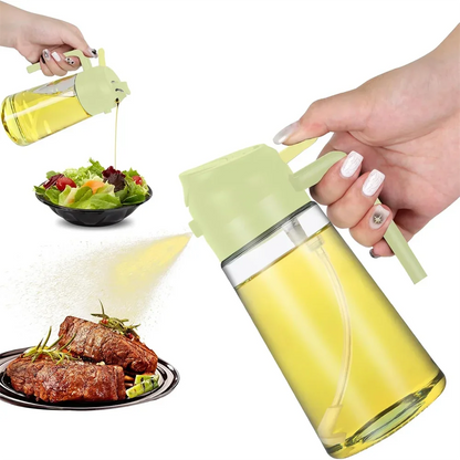 Oil Dispenser,15.8oz/470ml,2in1 Oil Sprayer & Pourer for Salads,Frying,Grilling,Ideal for Kitchen,Glass Oil Sprayer Bottle