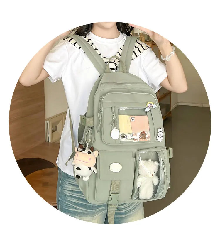 Cute Nylon Backpack Suitable for Young Girls, Female Students, and Ladies, Multi-Pocket Student Backpack