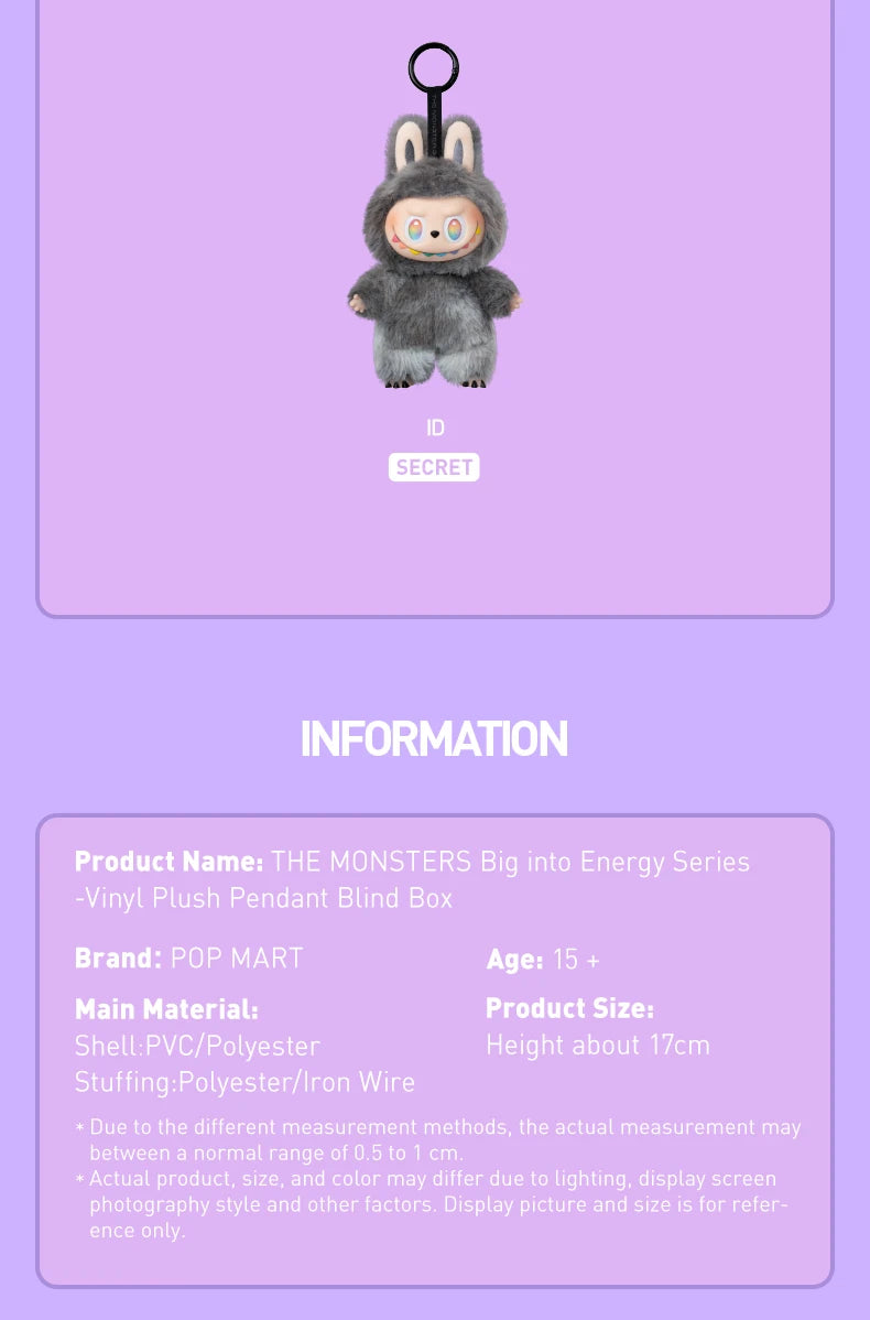 POP MART THE MONSTERS Big into Energy Series-Vinyl Plush Pendant Blind Box 1PC/6PCS Mystery Box