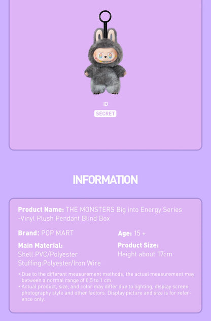 POP MART THE MONSTERS Big into Energy Series-Vinyl Plush Pendant Blind Box 1PC/6PCS Mystery Box