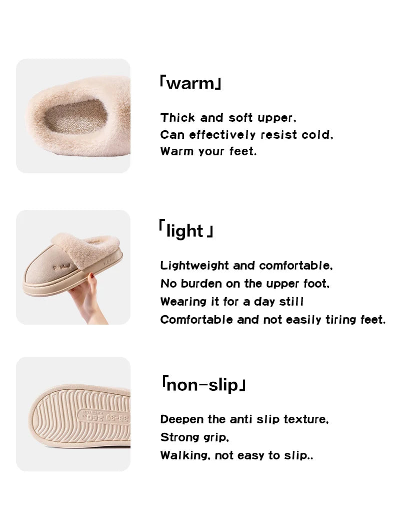 Cotton slippers for women in winter, thick soled indoor home, warm and comfortable, with plush couple slippers for men