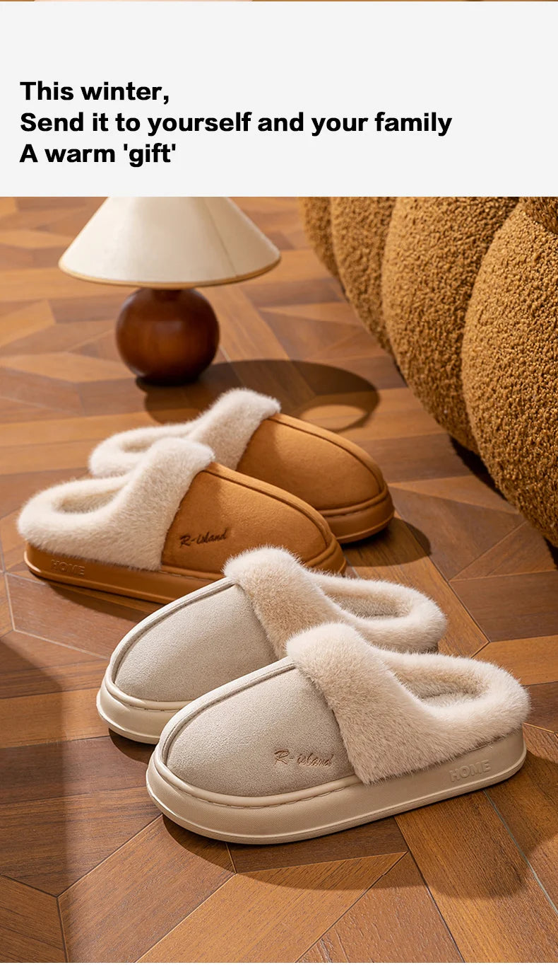 Cotton slippers for women in winter, thick soled indoor home, warm and comfortable, with plush couple slippers for men
