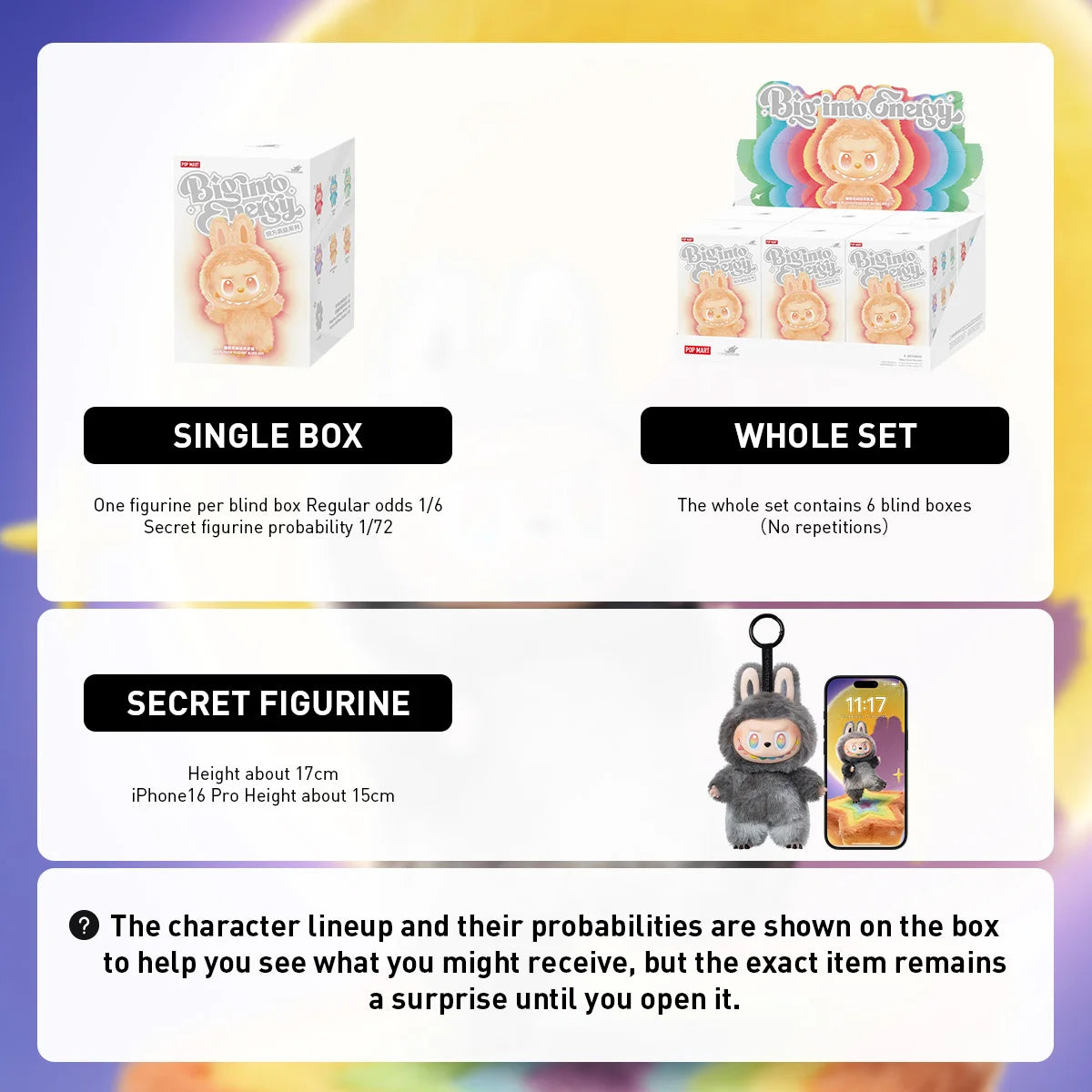 POP MART THE MONSTERS Big into Energy Series-Vinyl Plush Pendant Blind Box 1PC/6PCS Mystery Box