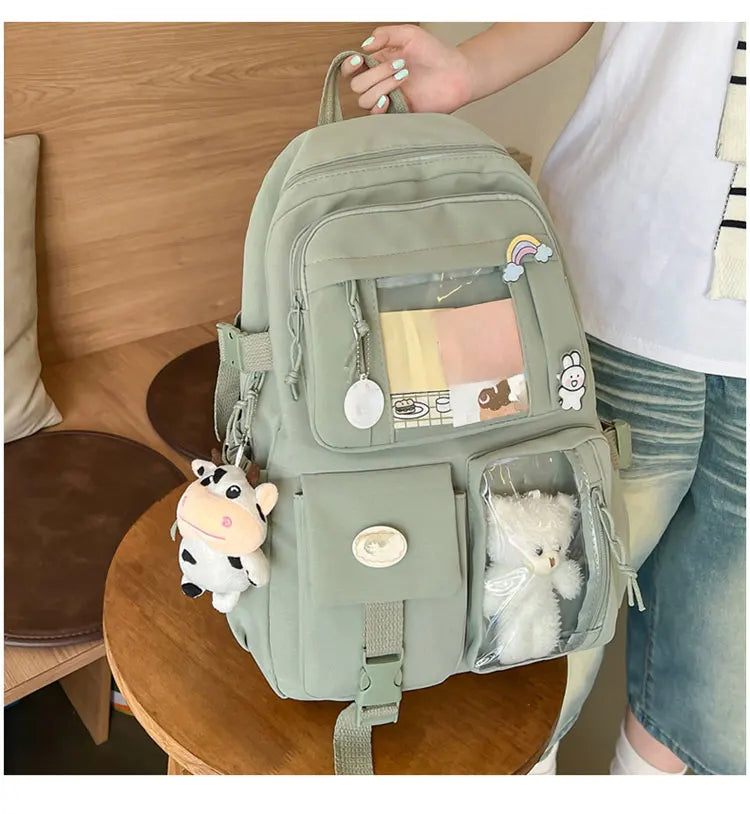 Cute Nylon Backpack Suitable for Young Girls, Female Students, and Ladies, Multi-Pocket Student Backpack