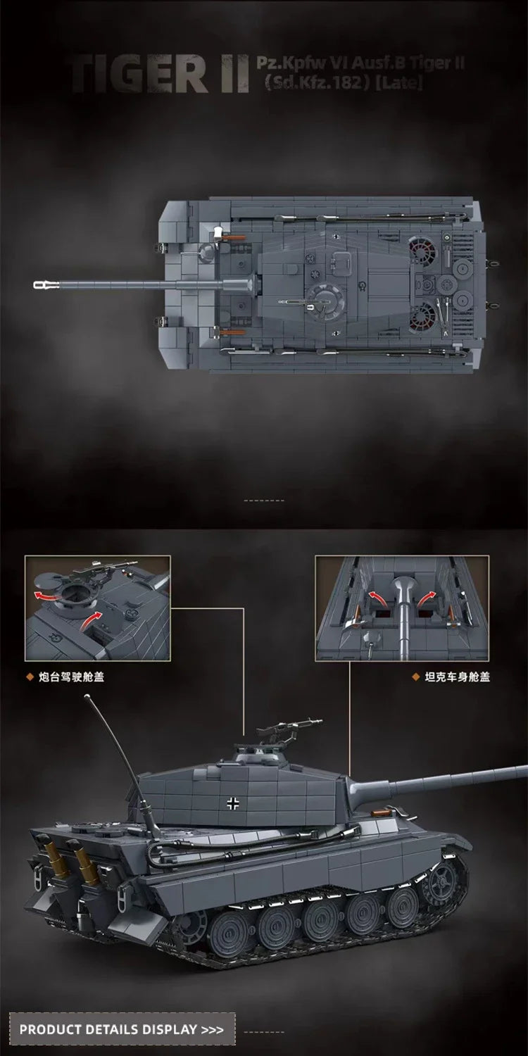 The King Tiger Heavy Tank Sd.Kfz. 182 World War II building blocks black tiger tracked armored car boy toy model 100301