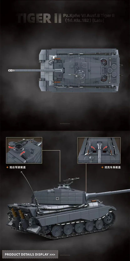 The King Tiger Heavy Tank Sd.Kfz. 182 World War II building blocks black tiger tracked armored car boy toy model 100301