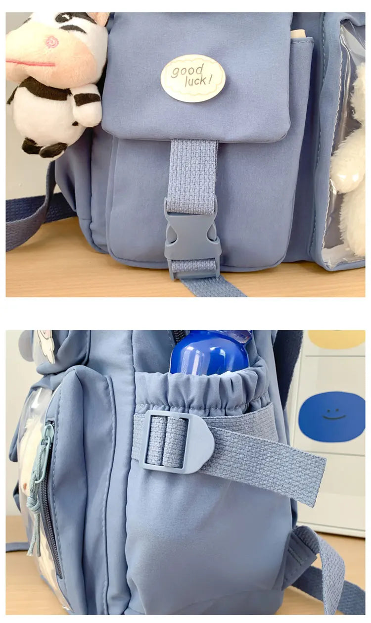 Cute Nylon Backpack Suitable for Young Girls, Female Students, and Ladies, Multi-Pocket Student Backpack