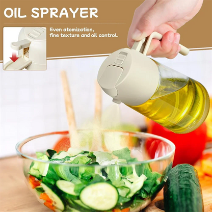 Oil Dispenser,15.8oz/470ml,2in1 Oil Sprayer & Pourer for Salads,Frying,Grilling,Ideal for Kitchen,Glass Oil Sprayer Bottle