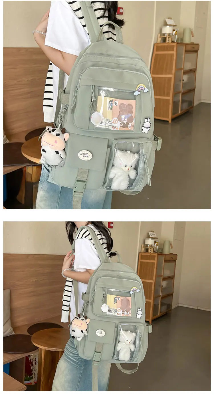 Cute Nylon Backpack Suitable for Young Girls, Female Students, and Ladies, Multi-Pocket Student Backpack