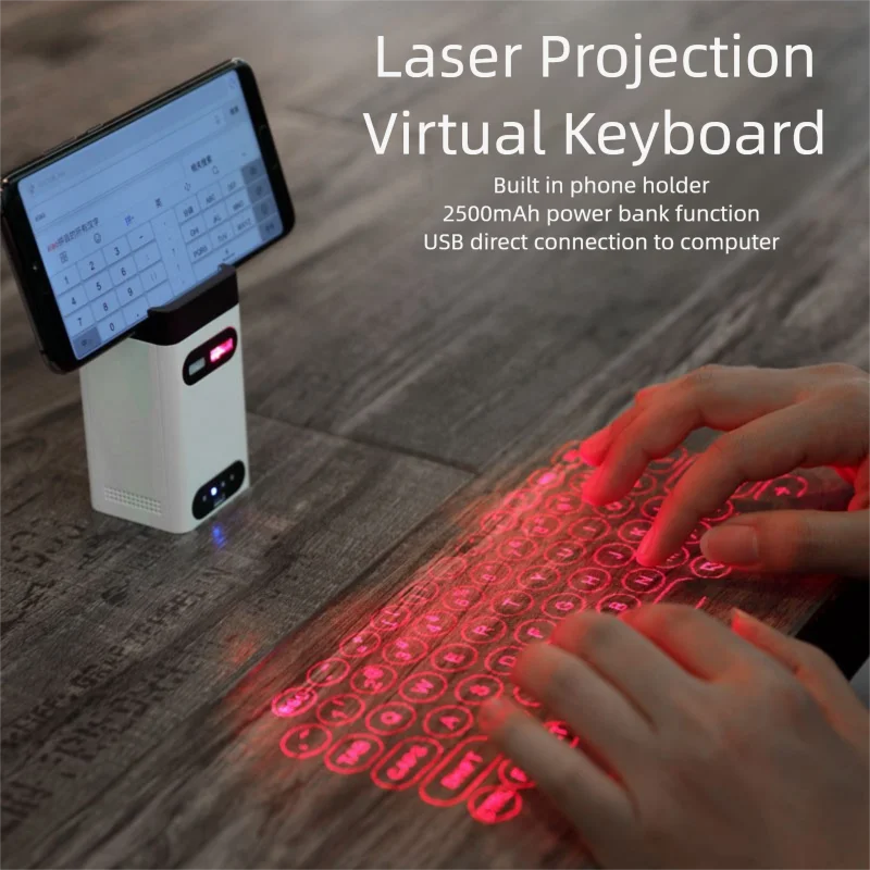 Laser Projection Virtual Keyboard Phone Bluetooth 3.0 Wireless Projection Touch Infrared Keyboard with 2500mah Power Bank Gifts