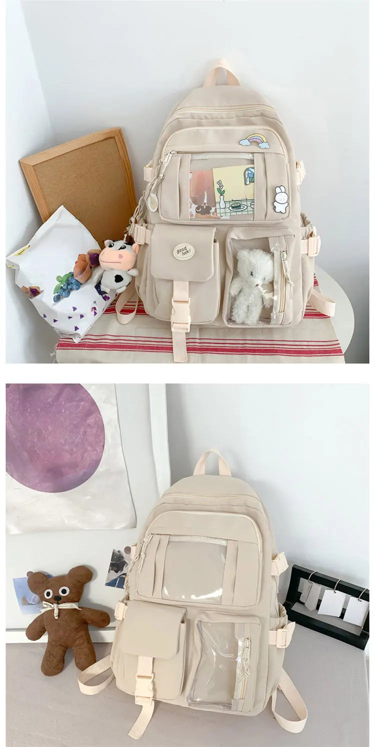 Cute Nylon Backpack Suitable for Young Girls, Female Students, and Ladies, Multi-Pocket Student Backpack