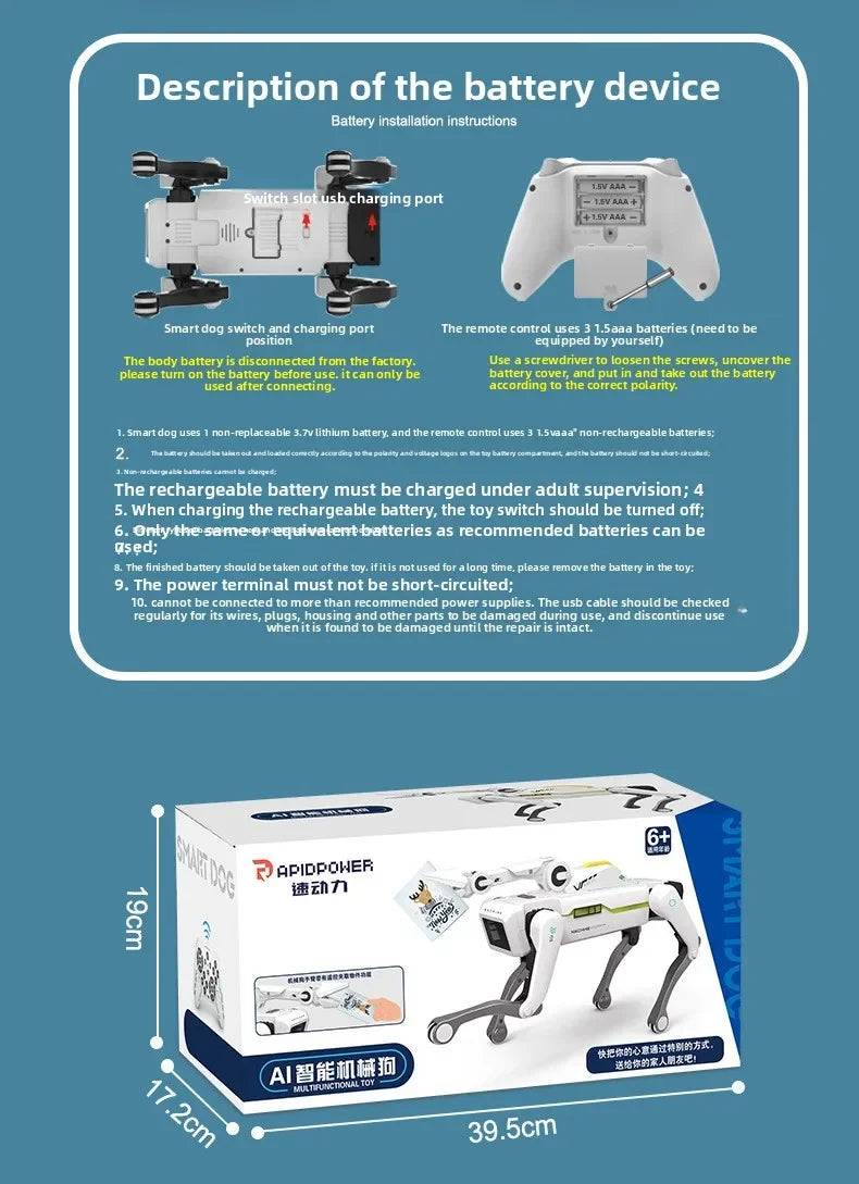 Teeggi Electric RC Intelligent Robot Dog with Clip Multifunction RC Mechanical Dog Educational Toy Bionic Smart Robot Toy Gift