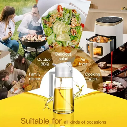 Oil Dispenser,15.8oz/470ml,2in1 Oil Sprayer & Pourer for Salads,Frying,Grilling,Ideal for Kitchen,Glass Oil Sprayer Bottle