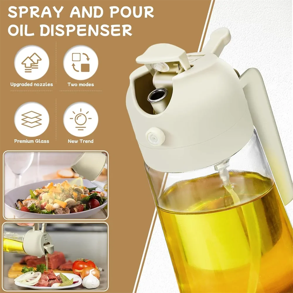 Oil Dispenser,15.8oz/470ml,2in1 Oil Sprayer & Pourer for Salads,Frying,Grilling,Ideal for Kitchen,Glass Oil Sprayer Bottle