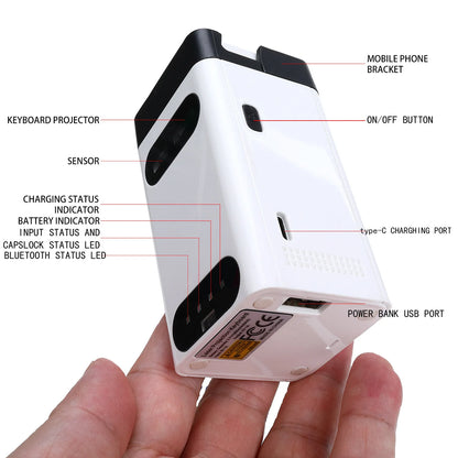 Laser Projection Bluetooth Keyboard | Wireless Virtual Keyboard with 2500mAh Power Bank