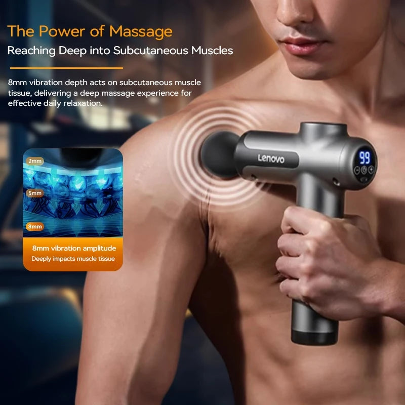 Lenovo Powerful Wireless Massager Gun - 8 Massage Heads, Rechargeable Deep Tissue Percussion Massager