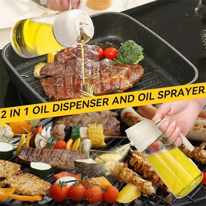 Oil Dispenser,15.8oz/470ml,2in1 Oil Sprayer & Pourer for Salads,Frying,Grilling,Ideal for Kitchen,Glass Oil Sprayer Bottle