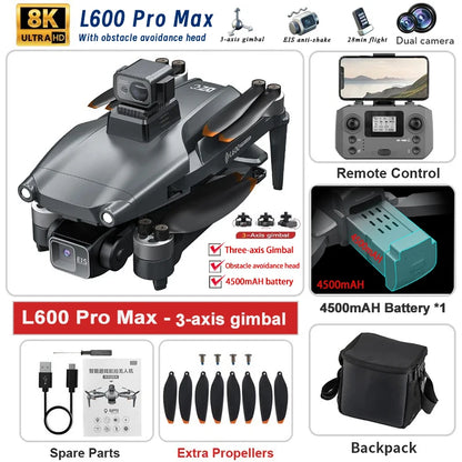 New L600 PRO MAX/PRO GPS Drone 5KM 4K Professional HD Dual Camera 3-Axis Gimbal 360° Obstacle Avoidance Brushless Quadcopter Toy