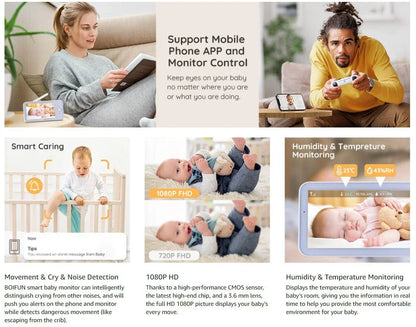 5" Smart Baby Monitor | WiFi, PTZ Cam, Night Vision & Two-Way Audio