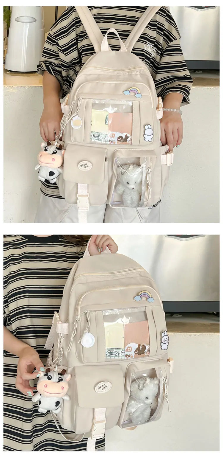 Cute Nylon Backpack Suitable for Young Girls, Female Students, and Ladies, Multi-Pocket Student Backpack