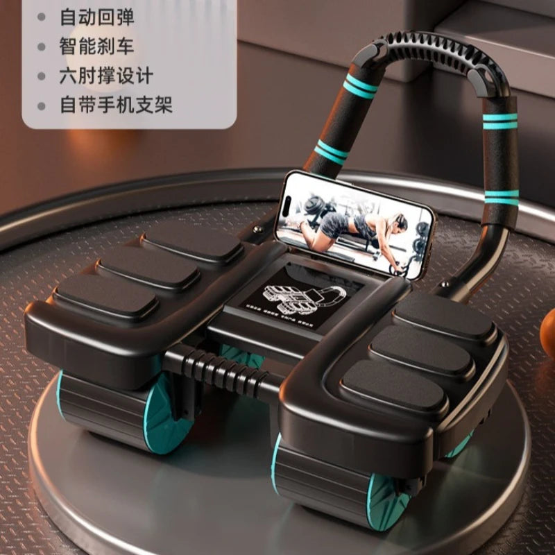 4-Wheel 6-Elbow Abdominal Wheel with Automatic Rebound for Home Plank, Abdominal Curl Training Device