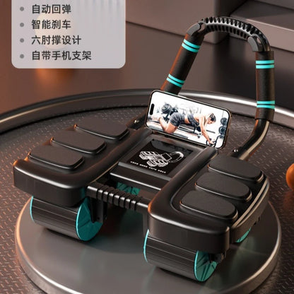4-Wheel 6-Elbow Abdominal Wheel with Automatic Rebound for Home Plank, Abdominal Curl Training Device