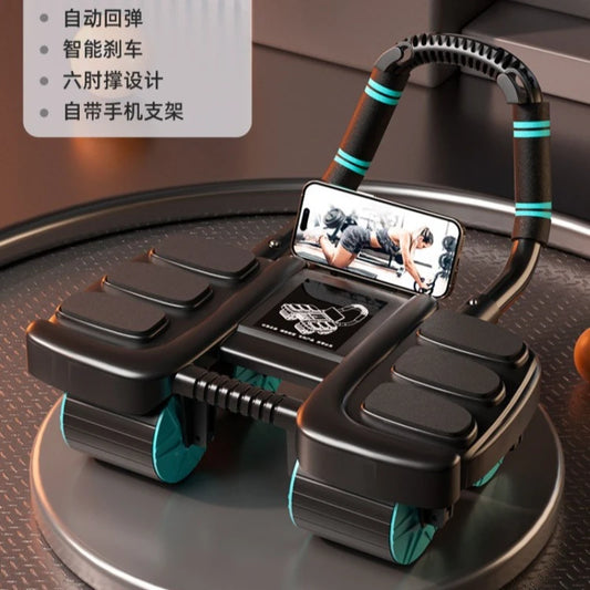 4-Wheel 6-Elbow Abdominal Wheel with Automatic Rebound for Home Plank, Abdominal Curl Training Device