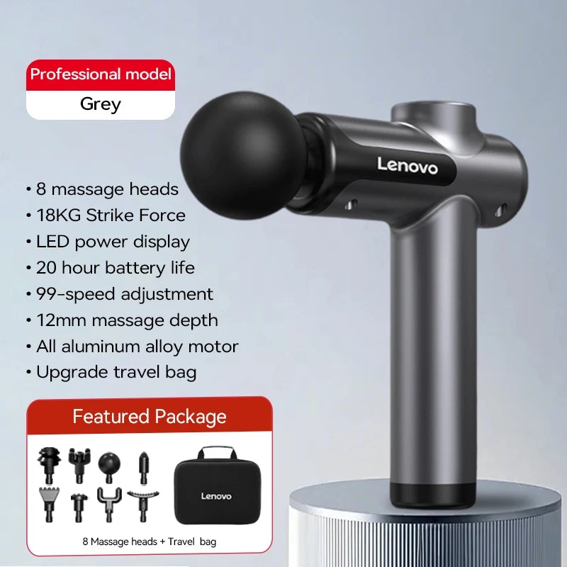 Lenovo Powerful Wireless Massager Gun - 8 Massage Heads, Rechargeable Deep Tissue Percussion Massager