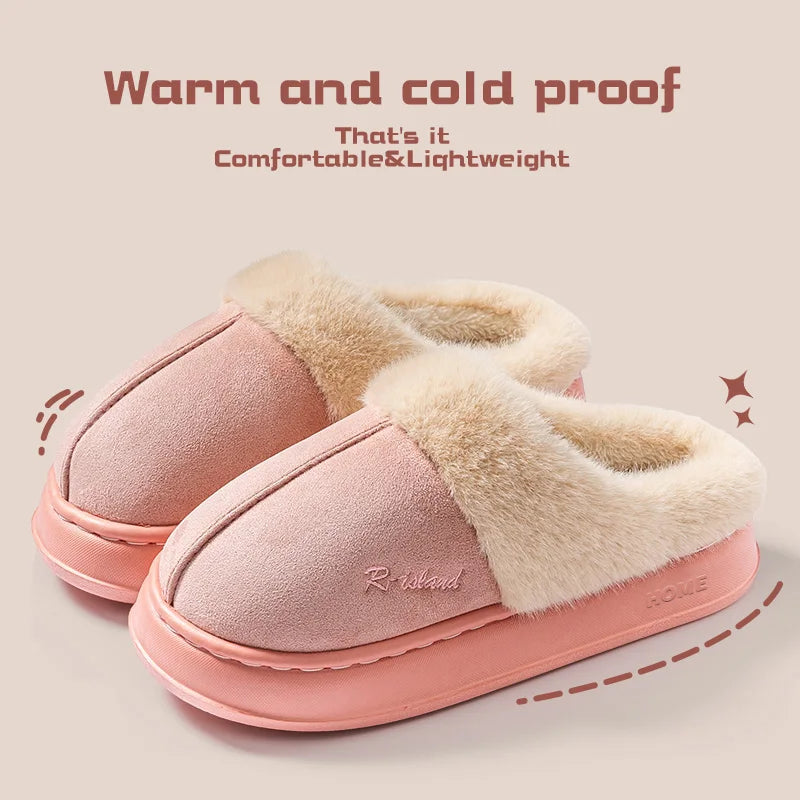Cotton slippers for women in winter, thick soled indoor home, warm and comfortable, with plush couple slippers for men