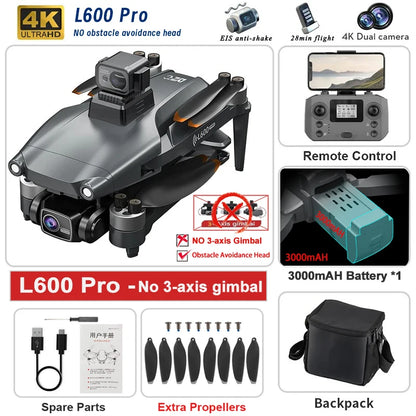 New L600 PRO MAX/PRO GPS Drone 5KM 4K Professional HD Dual Camera 3-Axis Gimbal 360° Obstacle Avoidance Brushless Quadcopter Toy