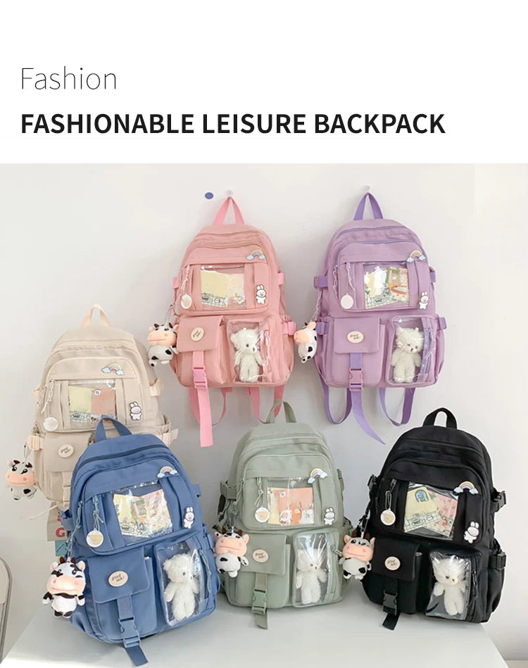 Cute Nylon Backpack Suitable for Young Girls, Female Students, and Ladies, Multi-Pocket Student Backpack