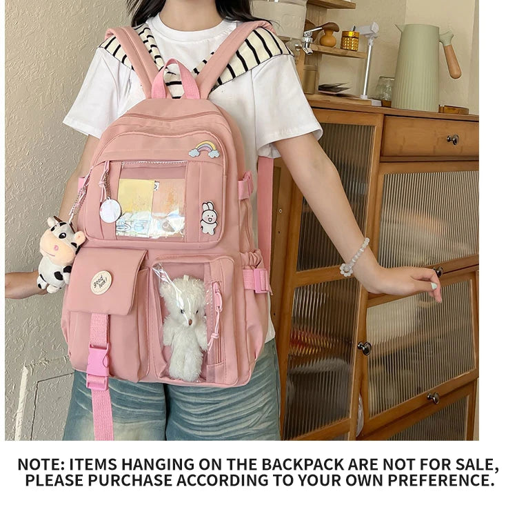 Cute Nylon Backpack Suitable for Young Girls, Female Students, and Ladies, Multi-Pocket Student Backpack