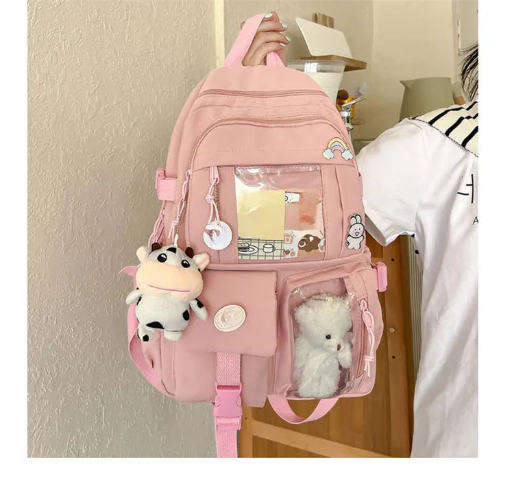 Cute Nylon Backpack Suitable for Young Girls, Female Students, and Ladies, Multi-Pocket Student Backpack