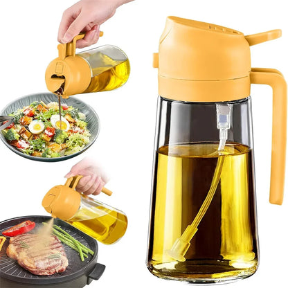 Oil Dispenser,15.8oz/470ml,2in1 Oil Sprayer & Pourer for Salads,Frying,Grilling,Ideal for Kitchen,Glass Oil Sprayer Bottle