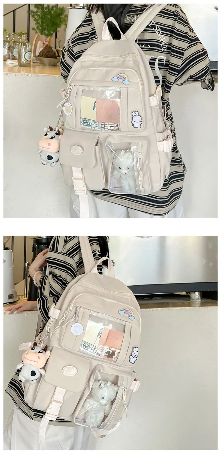 Cute Nylon Backpack Suitable for Young Girls, Female Students, and Ladies, Multi-Pocket Student Backpack
