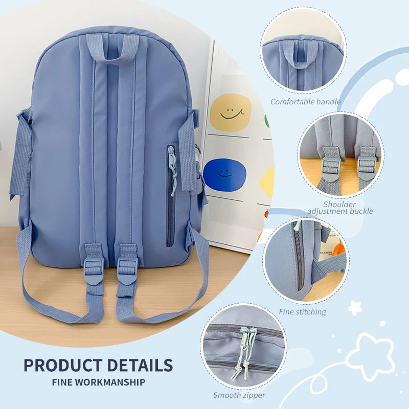 Cute Nylon Backpack Suitable for Young Girls, Female Students, and Ladies, Multi-Pocket Student Backpack