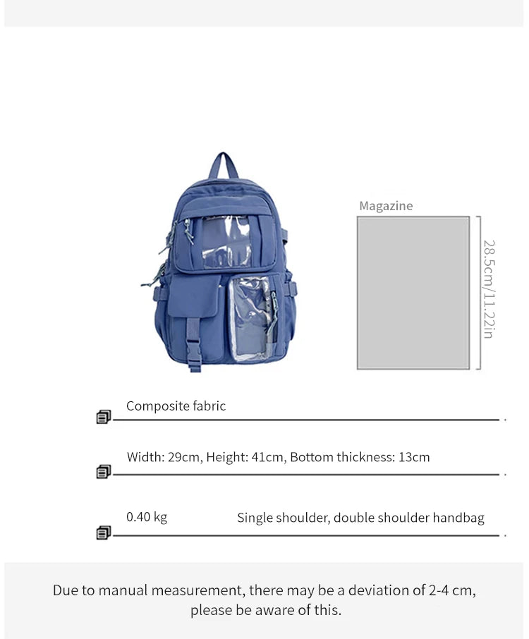 Cute Nylon Backpack Suitable for Young Girls, Female Students, and Ladies, Multi-Pocket Student Backpack