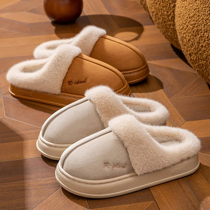 Cotton slippers for women in winter, thick soled indoor home, warm and comfortable, with plush couple slippers for men