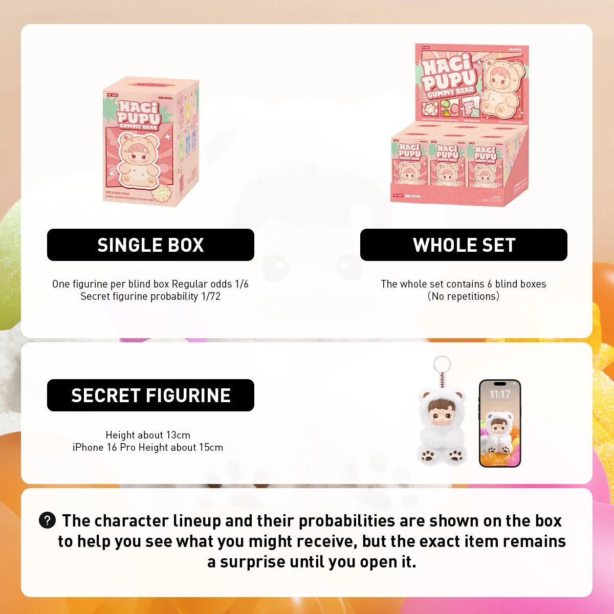 POP MART HACIPUPU Gummy Bear Series-Vinyl Plush Pendant Mystery Box 1PC/6PCS POP MART Blind Box