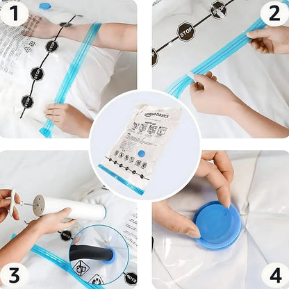 Compact Travel Vacuum Storage Bags with Hand Pump, 12 Pack (3 Small, 3 Medium, 3 Large, 3 Jumbo) for Clothes and Blankets