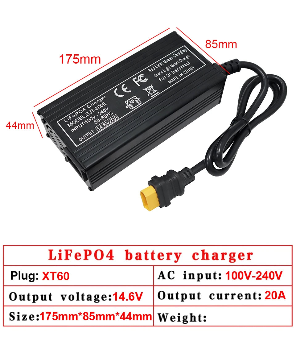 VariCore 14.6V 20A Smart Lifepo4 Battery Charger 110-220V 4S 12V High Power Charger For Lithium iron Phosphate Battery Pack